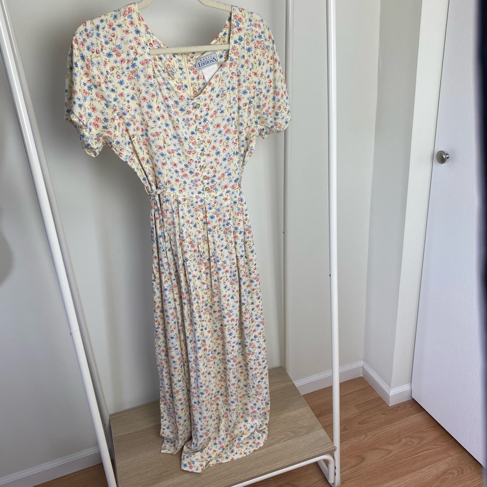 90s Yellow Floral Midi Dress | Basic Editions